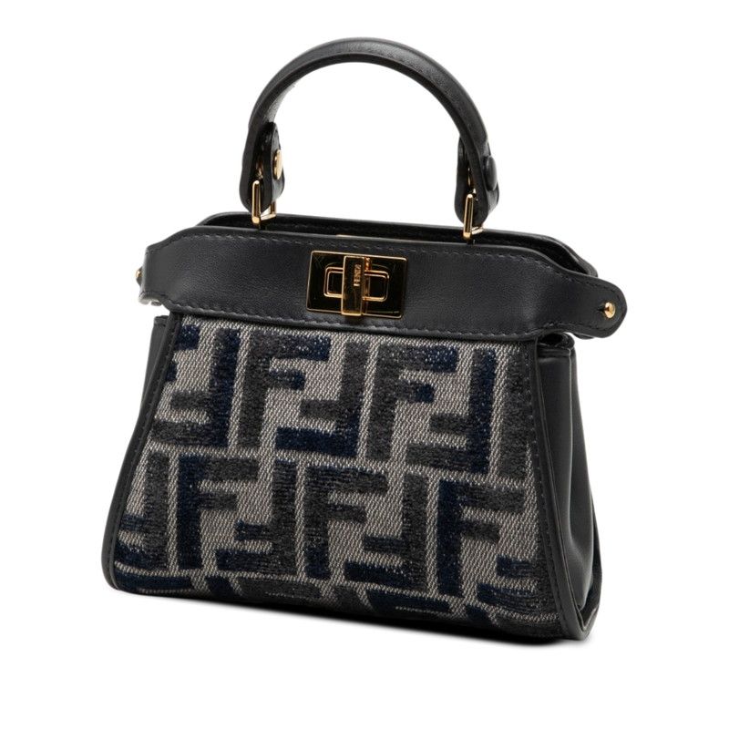 Fendi Zukka Nano Peekaboo Shoulder Bag Navy Canvas Leather — view 2