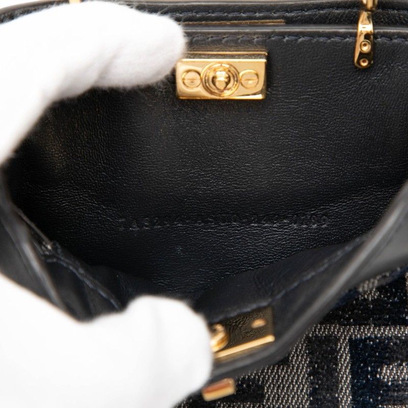 Fendi Zukka Nano Peekaboo Shoulder Bag Navy Canvas Leather — view 4