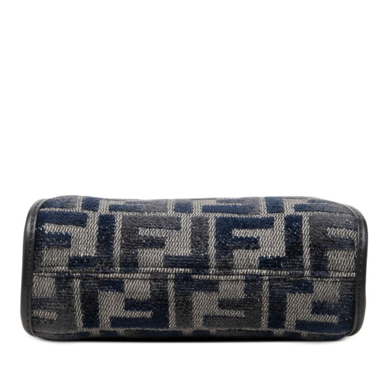 Fendi Zukka Nano Peekaboo Shoulder Bag Navy Canvas Leather — view 3