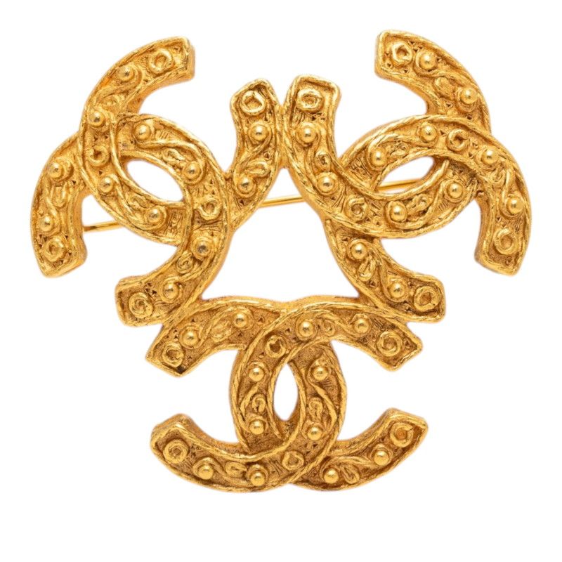 Chanel Vintage CC Logo Brooch Gold Plated
