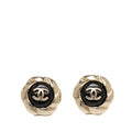 Chanel Vintage CC Logo Earrings Gold Black Plated