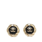 Chanel Vintage CC Logo Earrings Gold Black Plated