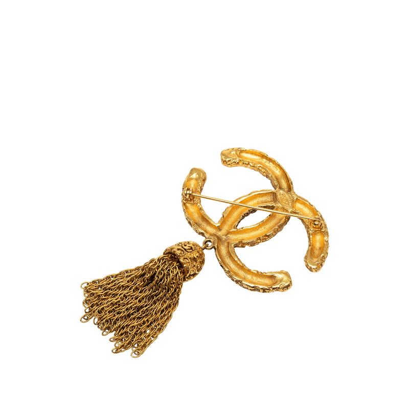 Chanel Vintage CC Logo Lava Fringe Brooch Gold Plated — view 2