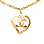 Chanel Vintage CC Logo Heart Motif Rogue Chain Necklace Gold Plated