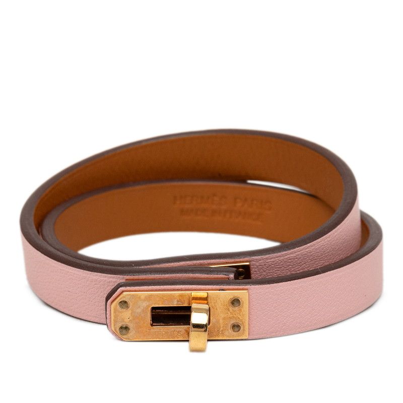 Hermes Mini Kelly Double Tour T2 Pink Gold Leather Plated Bracelet