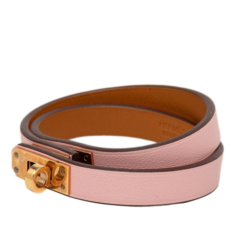 Hermes Mini Kelly Double Tour T2 Pink Gold Leather Plated Bracelet — view 2
