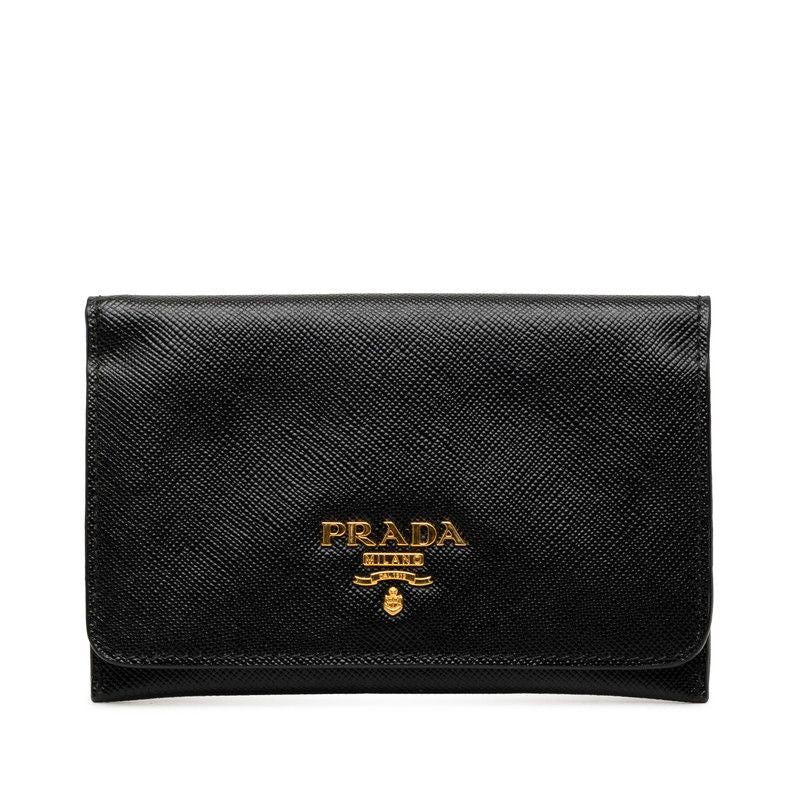 Prada Card Case Business Holder Black Saffiano Leather