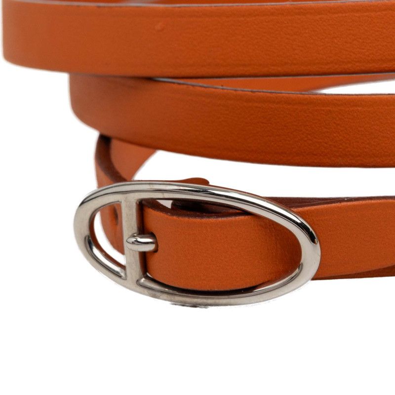 Hermes Hapi Triple Strand Bracelet Orange Leather Metal — view 4