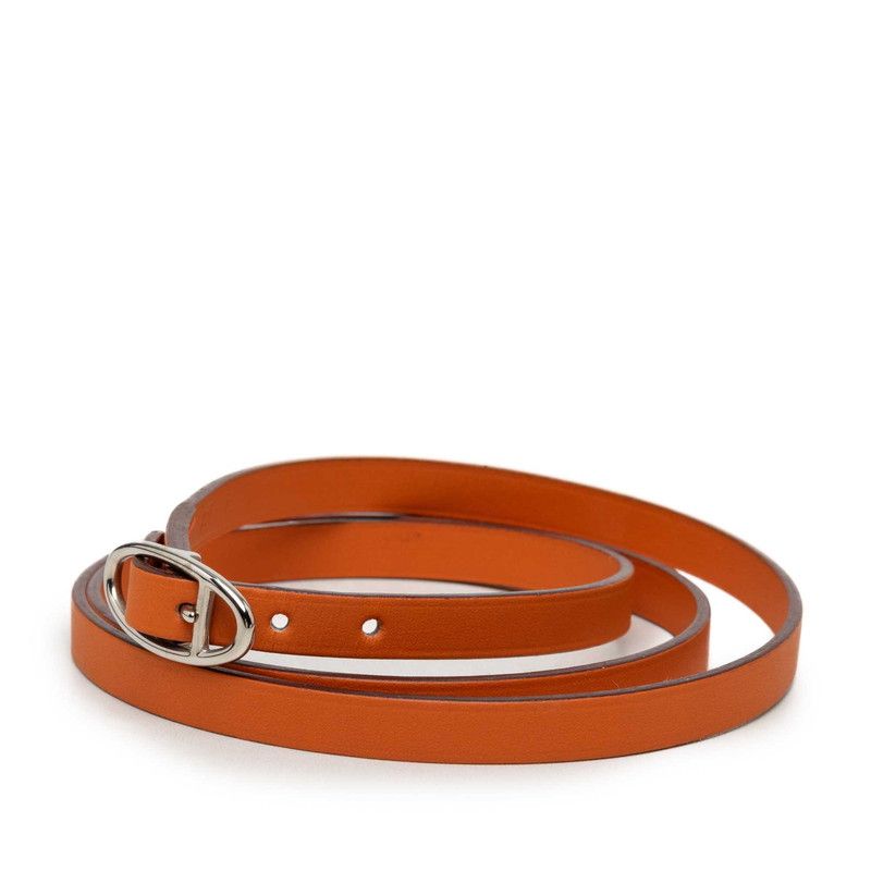 Hermes Hapi Triple Strand Bracelet Orange Leather Metal — view 2