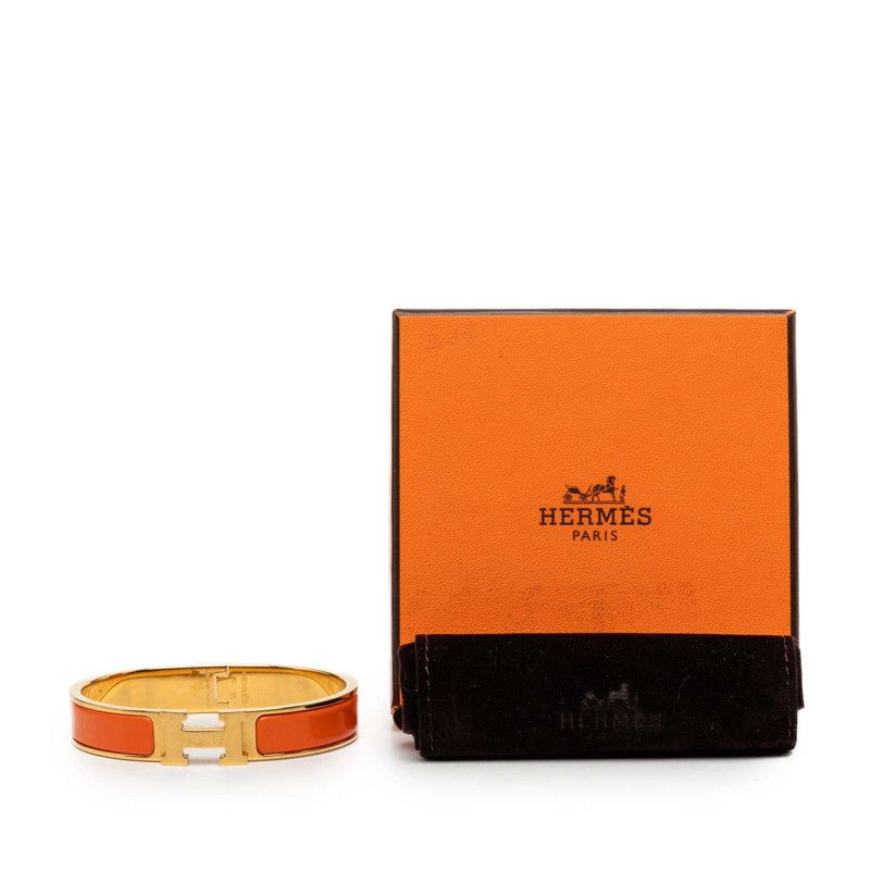 Hermes Click GM Enamel Bracelet Bangle Gold Orange Plating — view 6