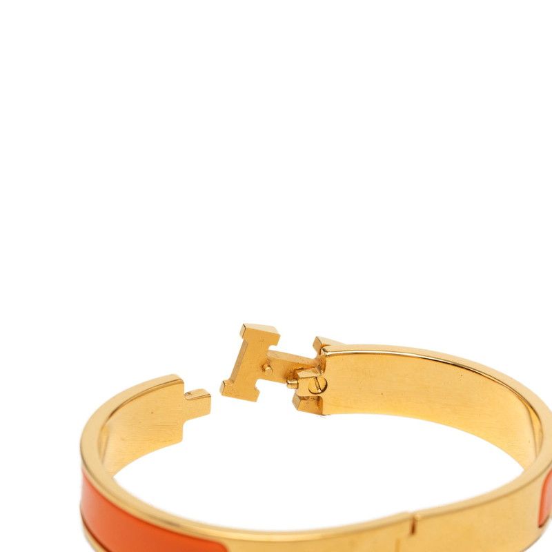 Hermes Click GM Enamel Bracelet Bangle Gold Orange Plating — view 4