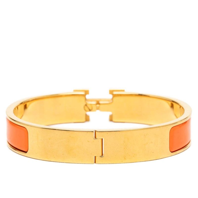 Hermes Click GM Enamel Bracelet Bangle Gold Orange Plating — view 3