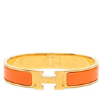 Hermes Click GM Enamel Bracelet Bangle Gold Orange Plating