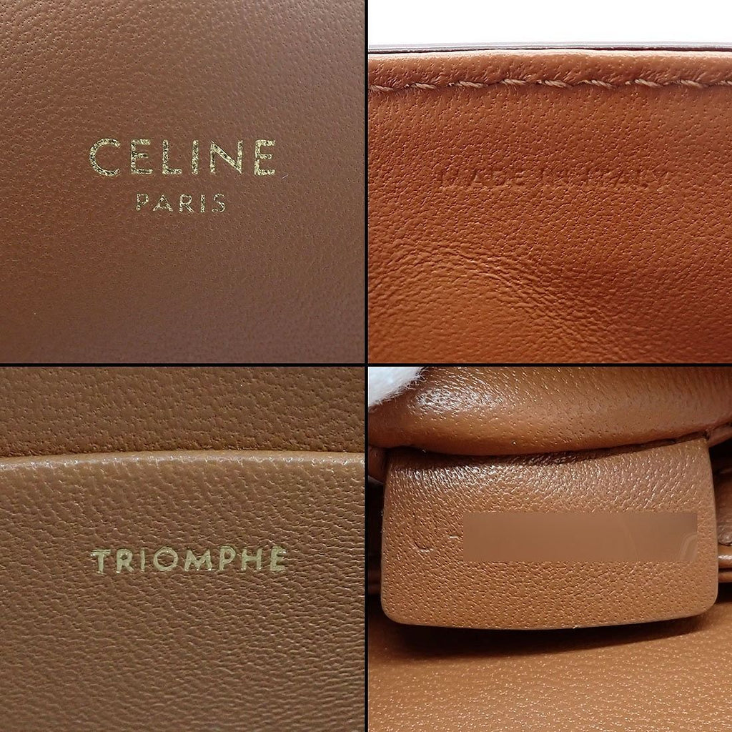 Celine Shoulder Bag Teen Triomphe Tan Canvas Calfskin — view 6