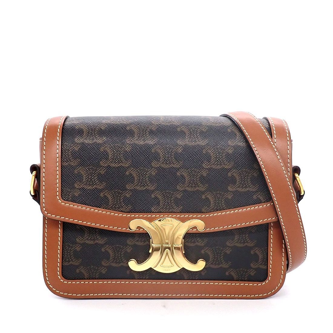 Celine Shoulder Bag Teen Triomphe Tan Canvas Calfskin