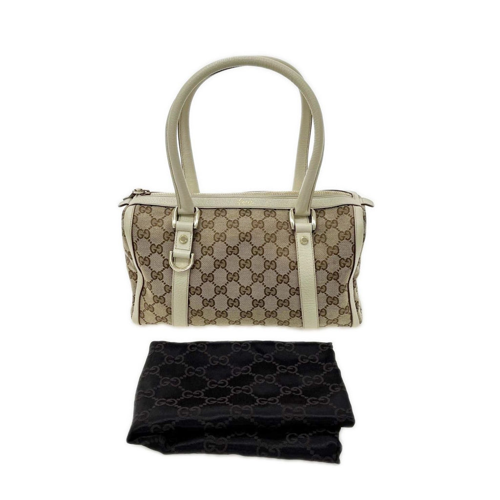 Gucci Mini Boston Bag GG Zipper Tag Half Torn Beige