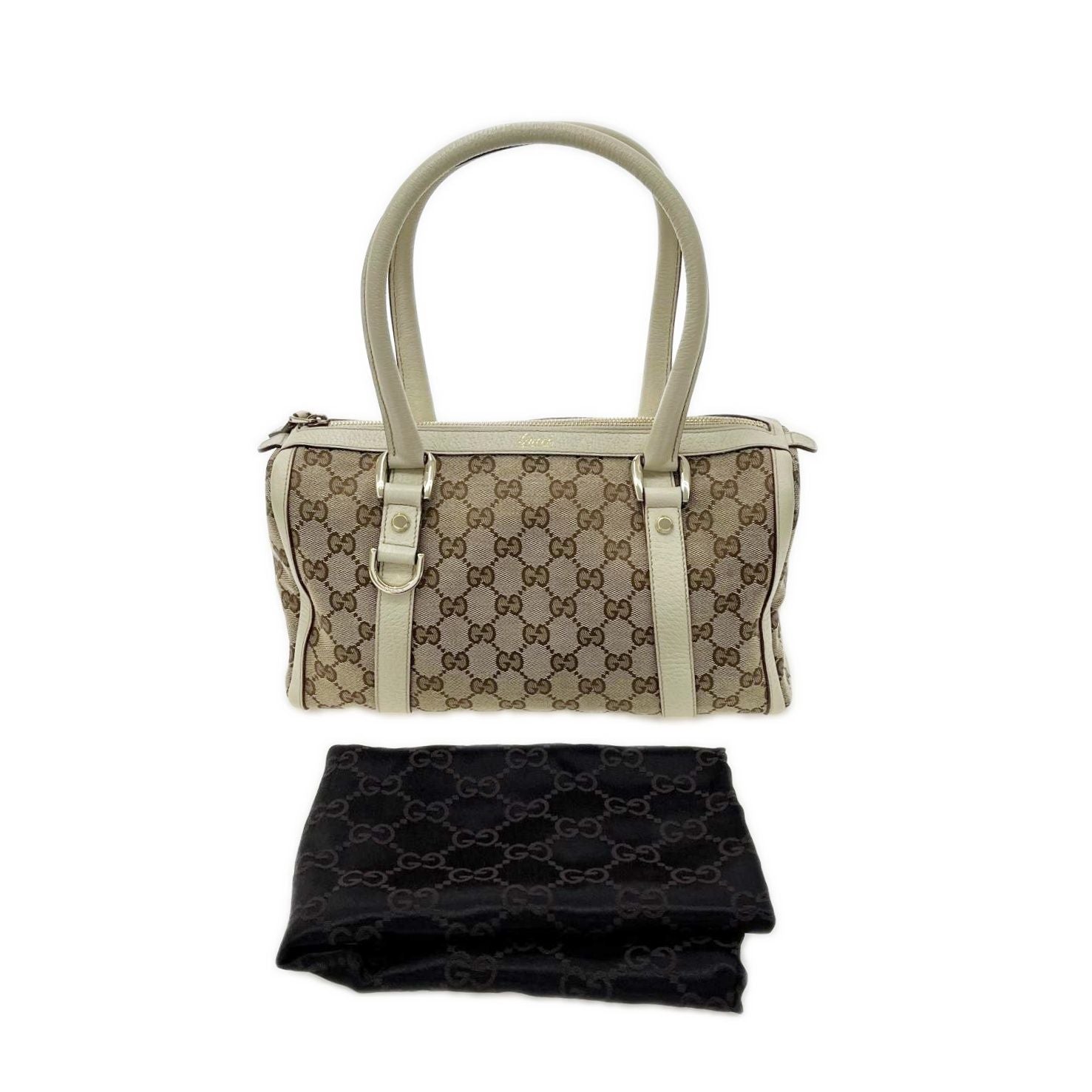 Gucci Mini Boston Bag GG Zipper Tag Half Torn Beige