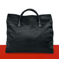 Chanel Card CC Logo Leather Boston Bag Business Black