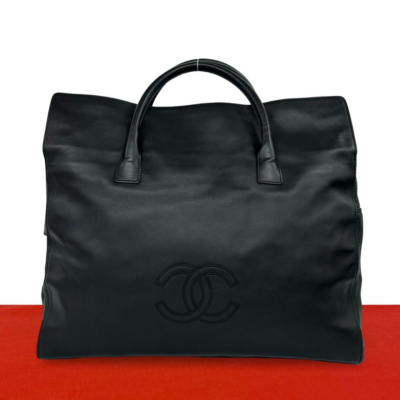 Chanel Card CC Logo Leather Boston Bag Business Black