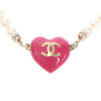 Chanel CC Logo Heart Pearl Bracelet Pink Gold — view 4
