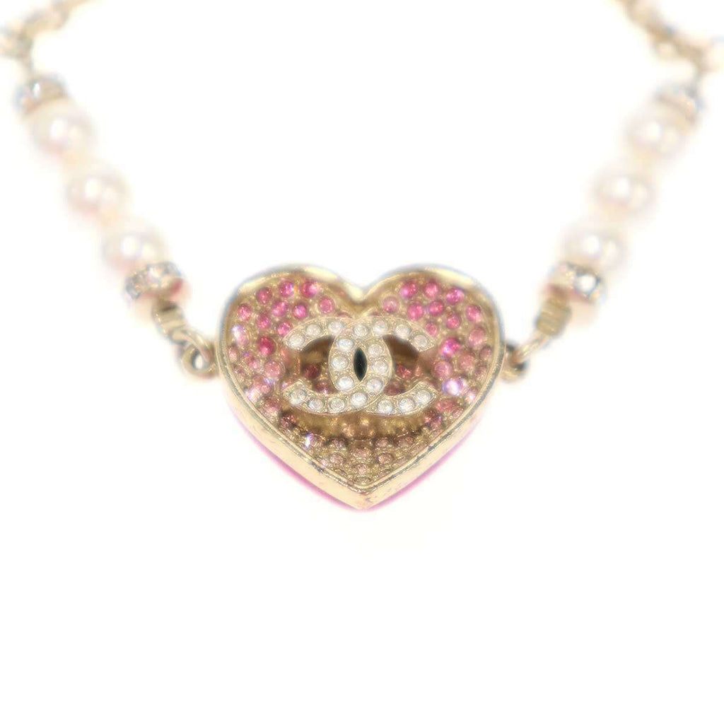 Chanel CC Logo Heart Pearl Bracelet Pink Gold — view 5