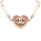 Chanel CC Logo Heart Pearl Bracelet Pink Gold — view 5