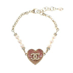 Chanel CC Logo Heart Pearl Bracelet Pink Gold — view 2