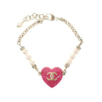 Chanel CC Logo Heart Pearl Bracelet Pink Gold