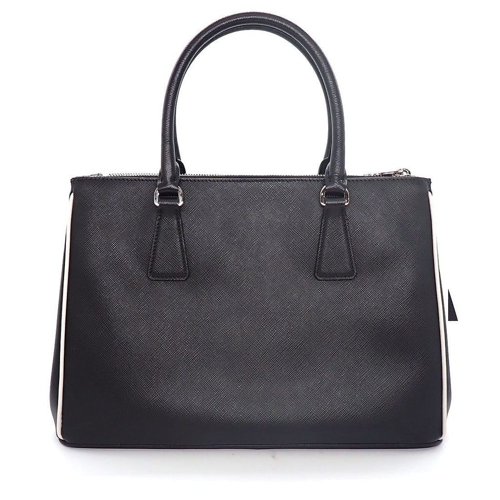 Prada Tote Shoulder Bag Galleria Nero Saffiano Leather Silver — view 2