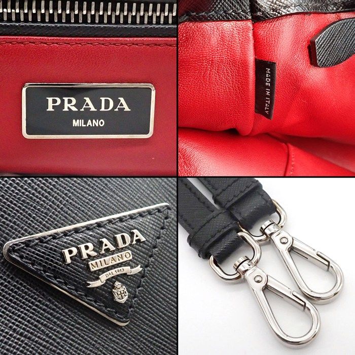 Prada Tote Shoulder Bag Galleria Nero Saffiano Leather Silver — view 7
