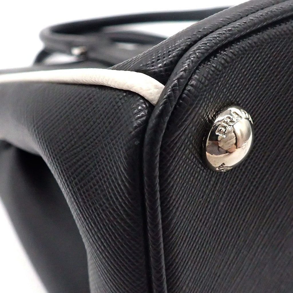 Prada Tote Shoulder Bag Galleria Nero Saffiano Leather Silver — view 8