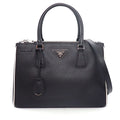 Prada Tote Shoulder Bag Galleria Nero Saffiano Leather Silver