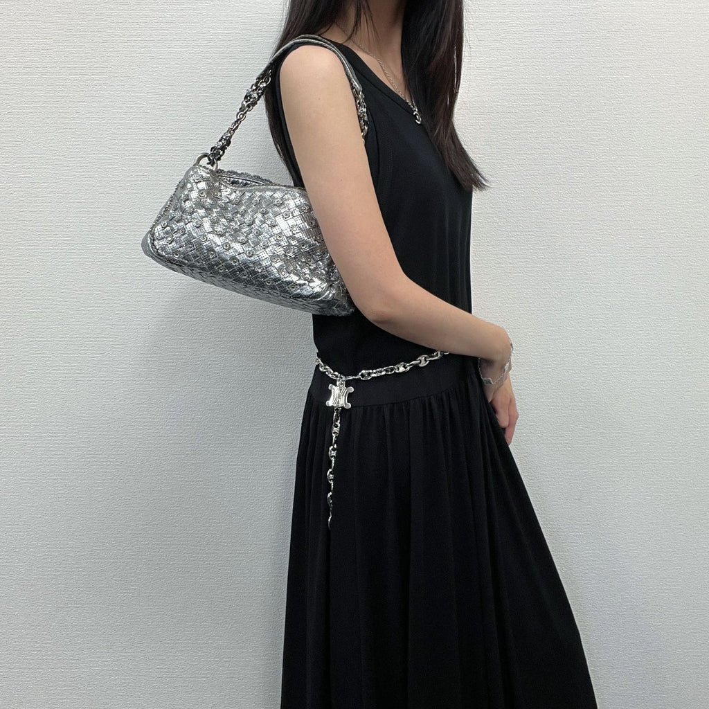 Bottega Veneta Intrecciato Sequin Chain Shoulder Bag Leather Silver Vintage — view 2