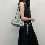 Bottega Veneta Intrecciato Sequin Chain Shoulder Bag Leather Silver Vintage