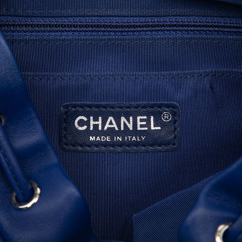 Chanel Quilted CC Logo Backpack Blue Lambskin — view 5