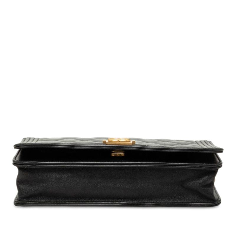 Chanel CC Logo Boy Chain Wallet Shoulder Bag Black Lambskin — view 3