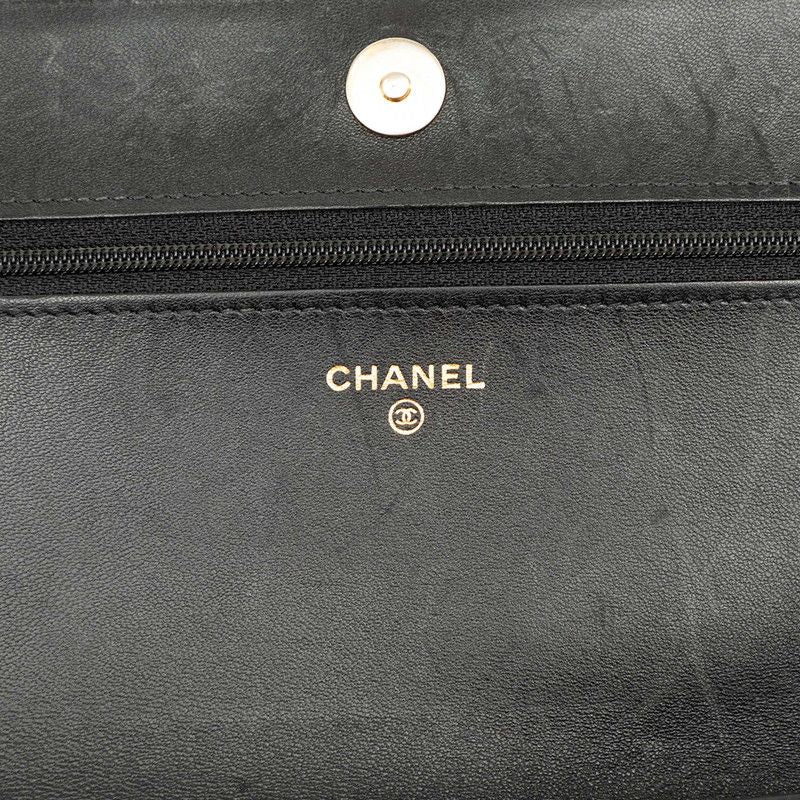 Chanel CC Logo Boy Chain Wallet Shoulder Bag Black Lambskin — view 8
