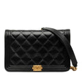 Chanel CC Logo Boy Chain Wallet Shoulder Bag Black Lambskin