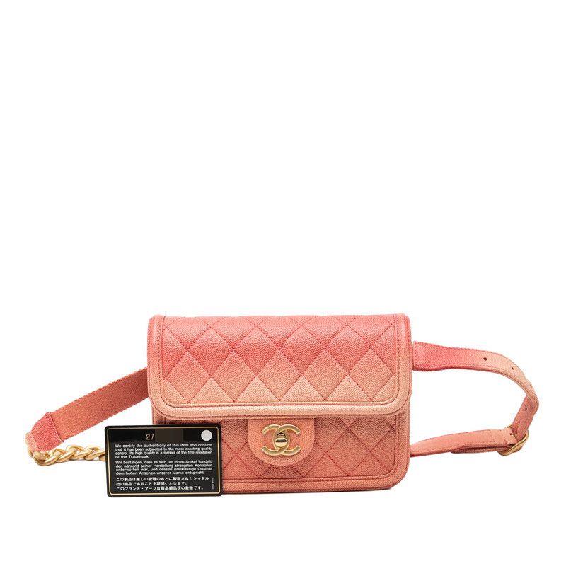 Chanel Quilted CC Logo Sunset on the Sea Waist Bag Pink Caviar Leather — view 7