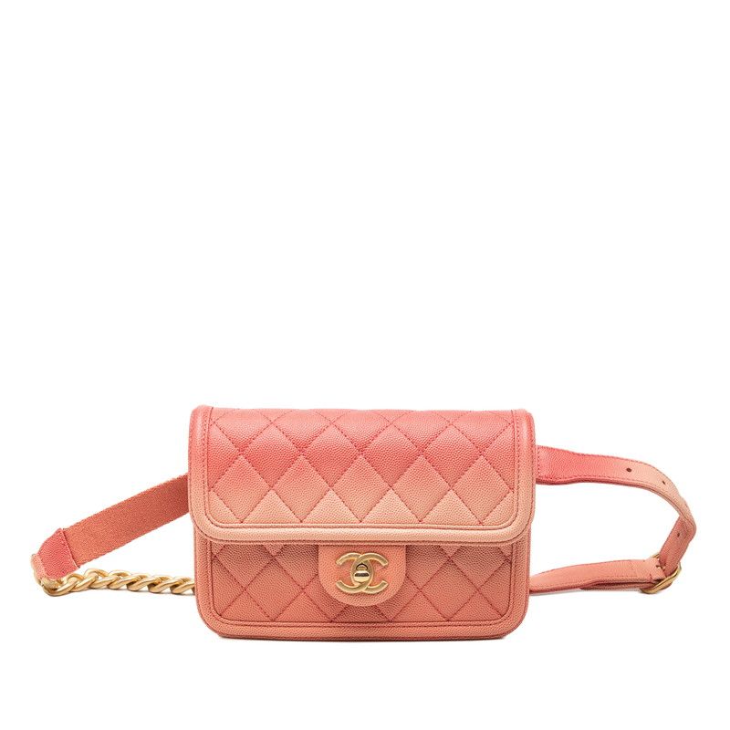 Chanel Quilted CC Logo Sunset on the Sea Waist Bag Pink Caviar Leather