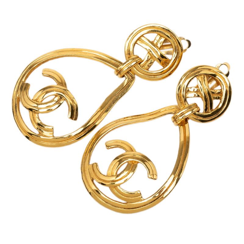 Chanel CC Logo Vintage Earrings Gold Plated