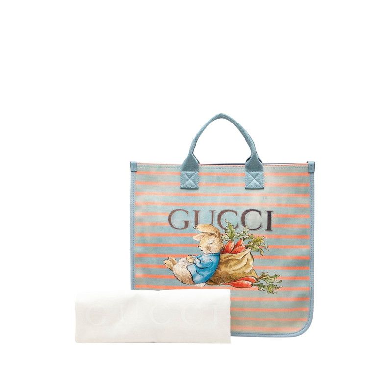 Gucci Children's Peter Rabbit Tote Bag Blue Pink Canvas Nylon — view 8