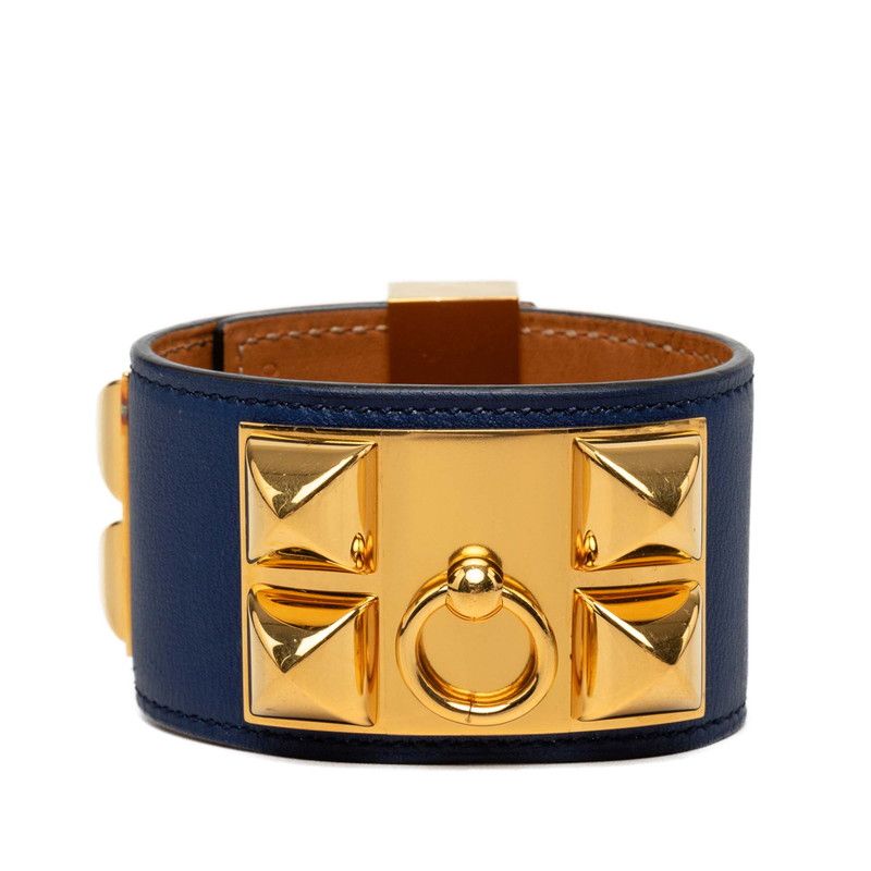 Hermes Collier de Chien Bracelet S Navy Gold Box Calf