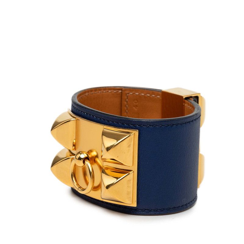 Hermes Collier de Chien Bracelet S Navy Gold Box Calf — view 2