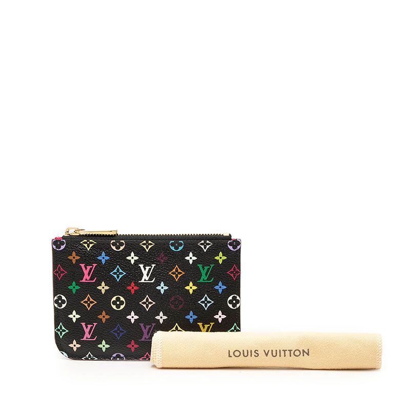Louis Vuitton Monogram Multicolor Pochette Cles Coin Case Noir Black Leather — view 7