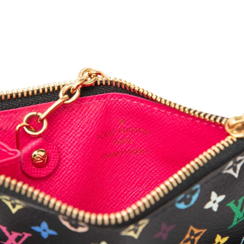 Louis Vuitton Monogram Multicolor Pochette Cles Coin Case Noir Black Leather — view 5