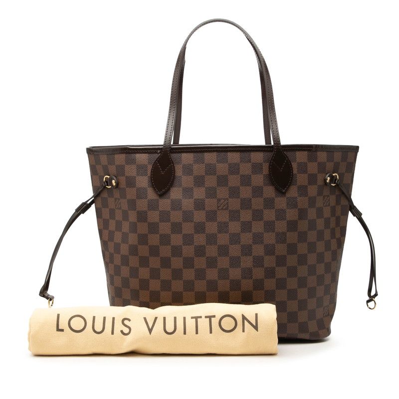 Louis Vuitton Damier Neverfull MM Tote Shoulder Bag Brown Leather — view 7