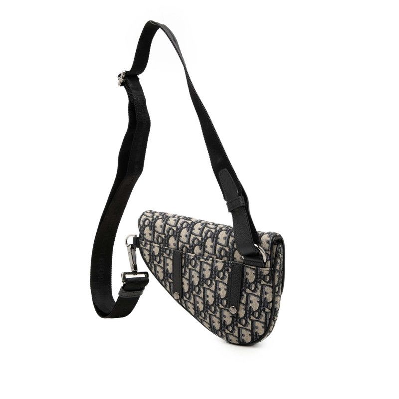 Dior Oblique Saddle Belt Bag Beige Navy Black Canvas Leather — view 2
