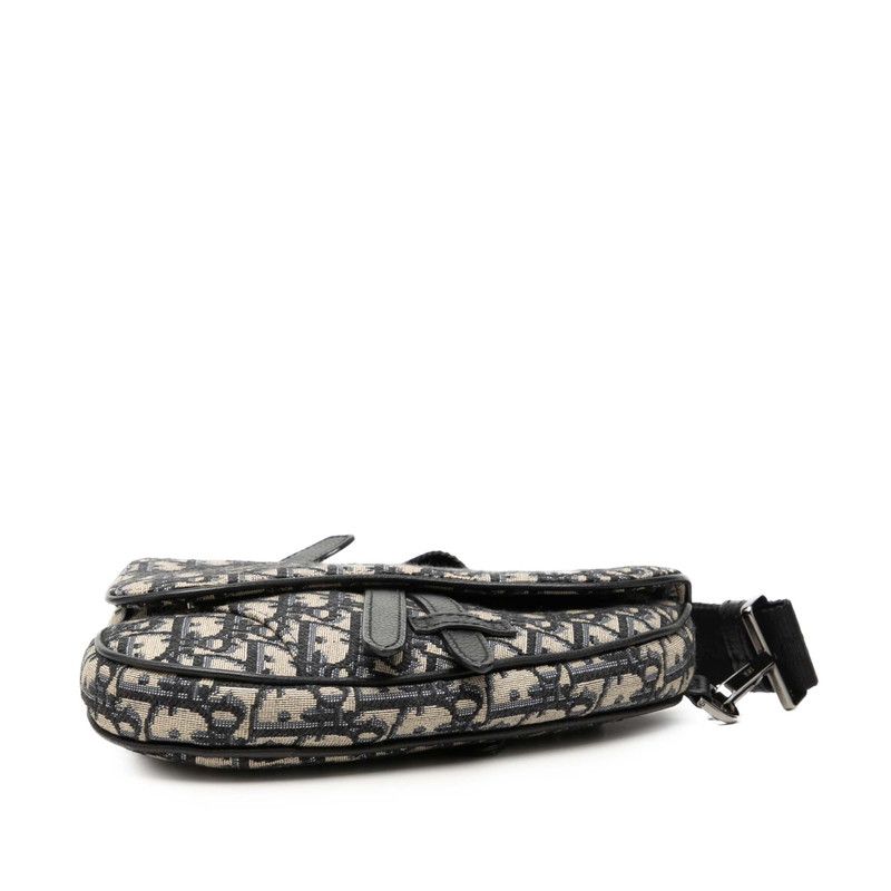 Dior Oblique Saddle Belt Bag Beige Navy Black Canvas Leather — view 3