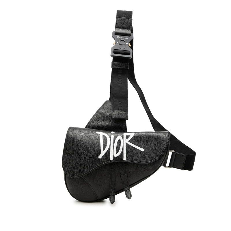 Dior Shawn Stussy Saddle Belt Bag Black Leather